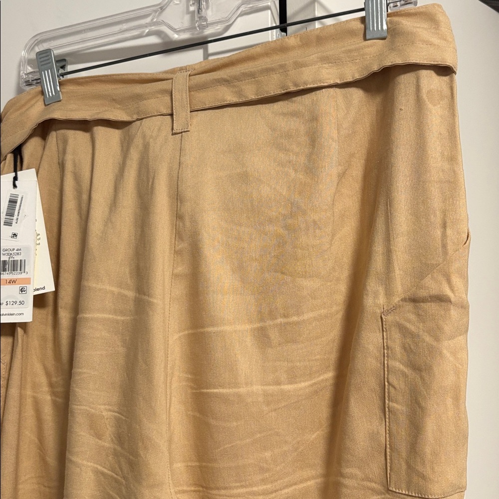 NWT [Calvin Klein] Khaki Deep Pocket Linen Cropped Pants Women’s Plus Sz 14W - Picture 8 of 11